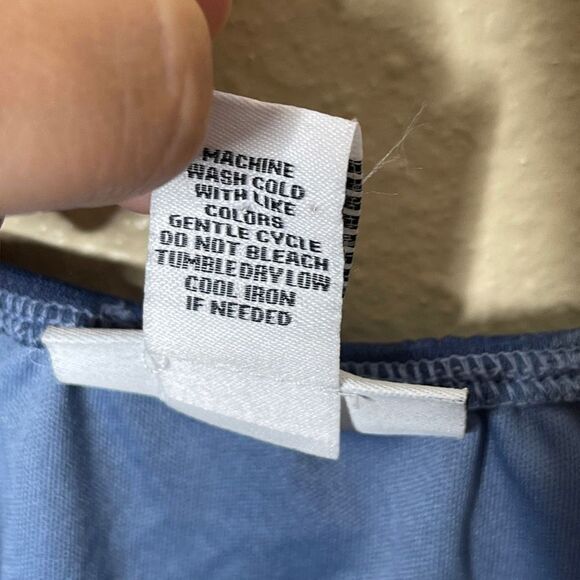 Just Polly New York Shirt Womens Medium Blue Mesh Stretch Cropped Top - Picture 3 of 8